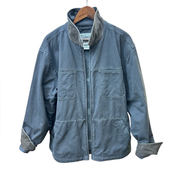VNTG L.L. Bean Men’s XL Gray Cotton Chore Jacket Zip Up 90s Work Barn Utility - Picture 1 of 9